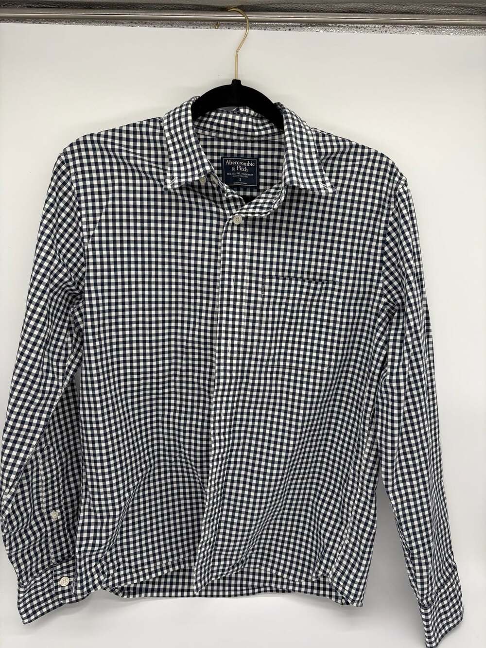 Abercrombie & Fitch Navy Gingham Check Long Sleeve Shirt S
